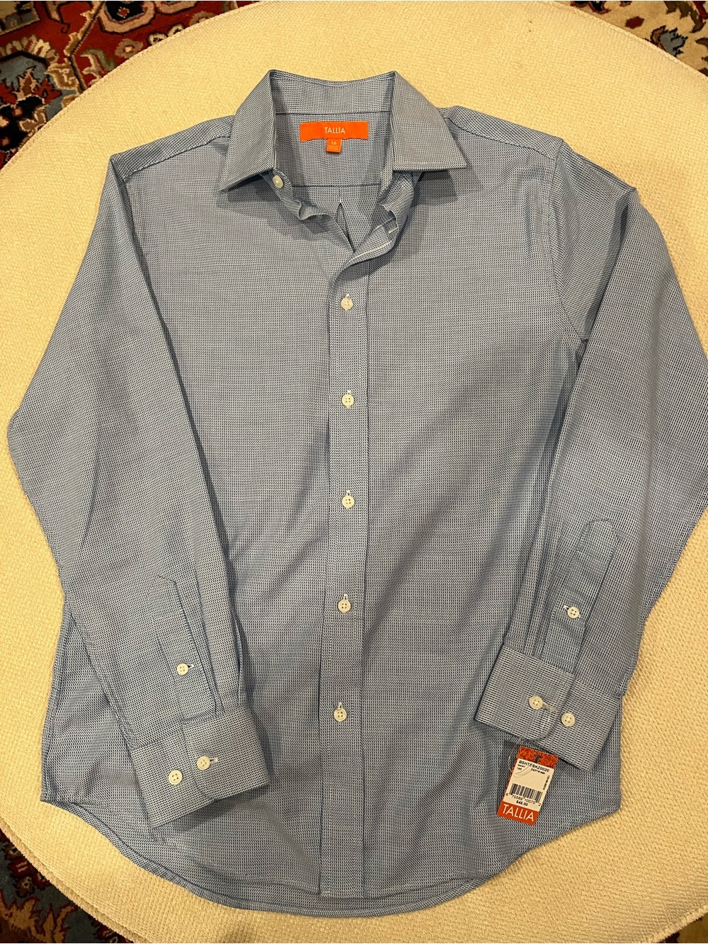 TALLIA Boys Light Blue/White Micro-Check Dress Shirt